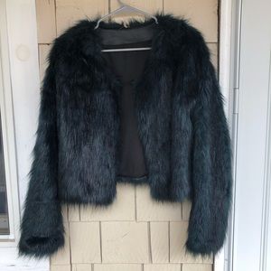 Free People green faux fur jacket